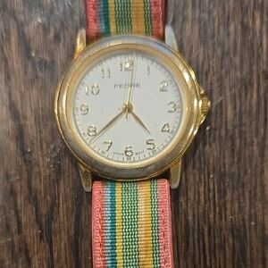 Gold Women's Watch with Multicolor Strap